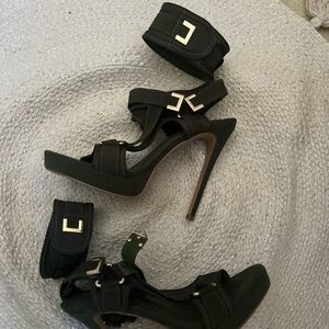 Army Green faux suede strapped stiletto sandal!